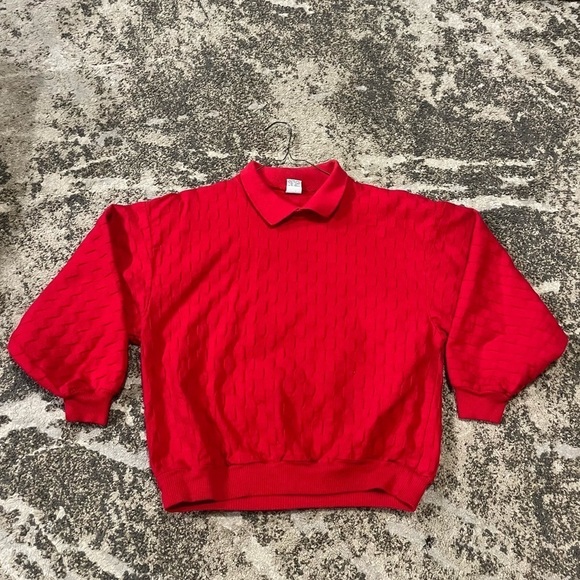Vintage Textured‎ Basketweave Long Sleeve Collar Shirt Red Size Small Cotton - Picture 10 of 10